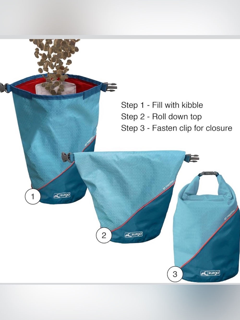 NWT Kurgo Light Blue and Teal Roll-Top Travel Kibble Carrier